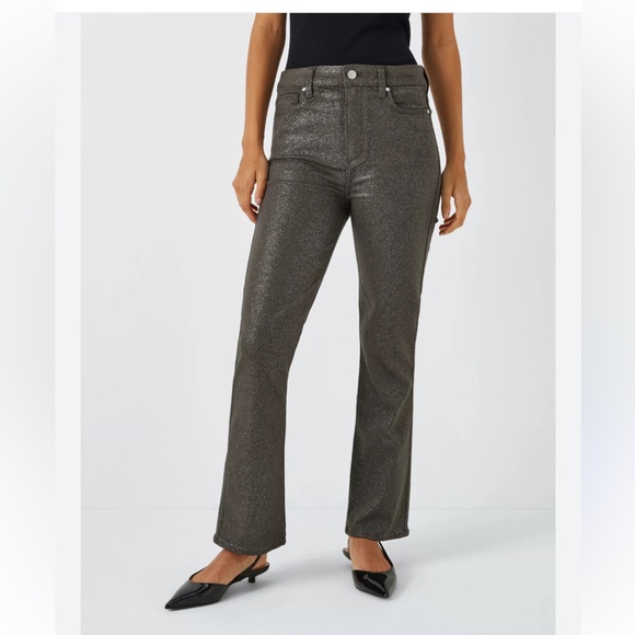 PAIGE Claudine‎ Glittery Faux Leather Flared Trousers, Grey Size 31 - Picture 1 of 14